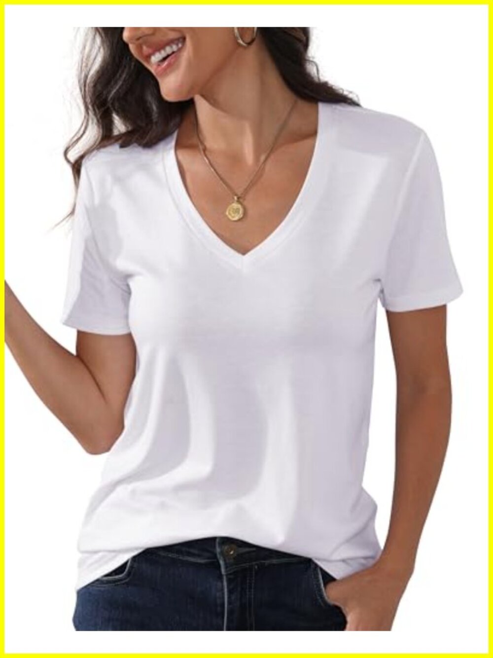 Women's V Neck Short Sleeve T-Shirt - Classic Fit Casual Tee, Cotton Blend